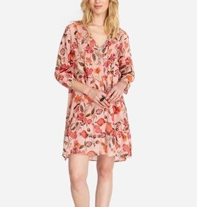 NEW Johnny Was Workshop Floral Embroidered Tassel Boho Dress Pink Small